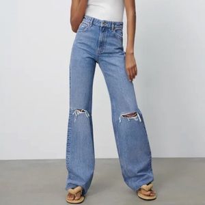 Zara ripped wide leg jeans